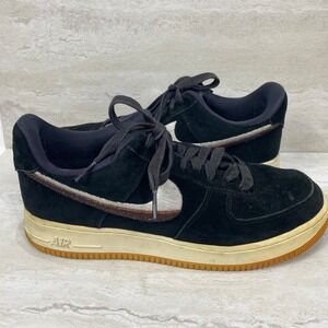 Nike Air Force 1 '07 Suede Low Top Sneakers Black Gum Sole Mens Size 10